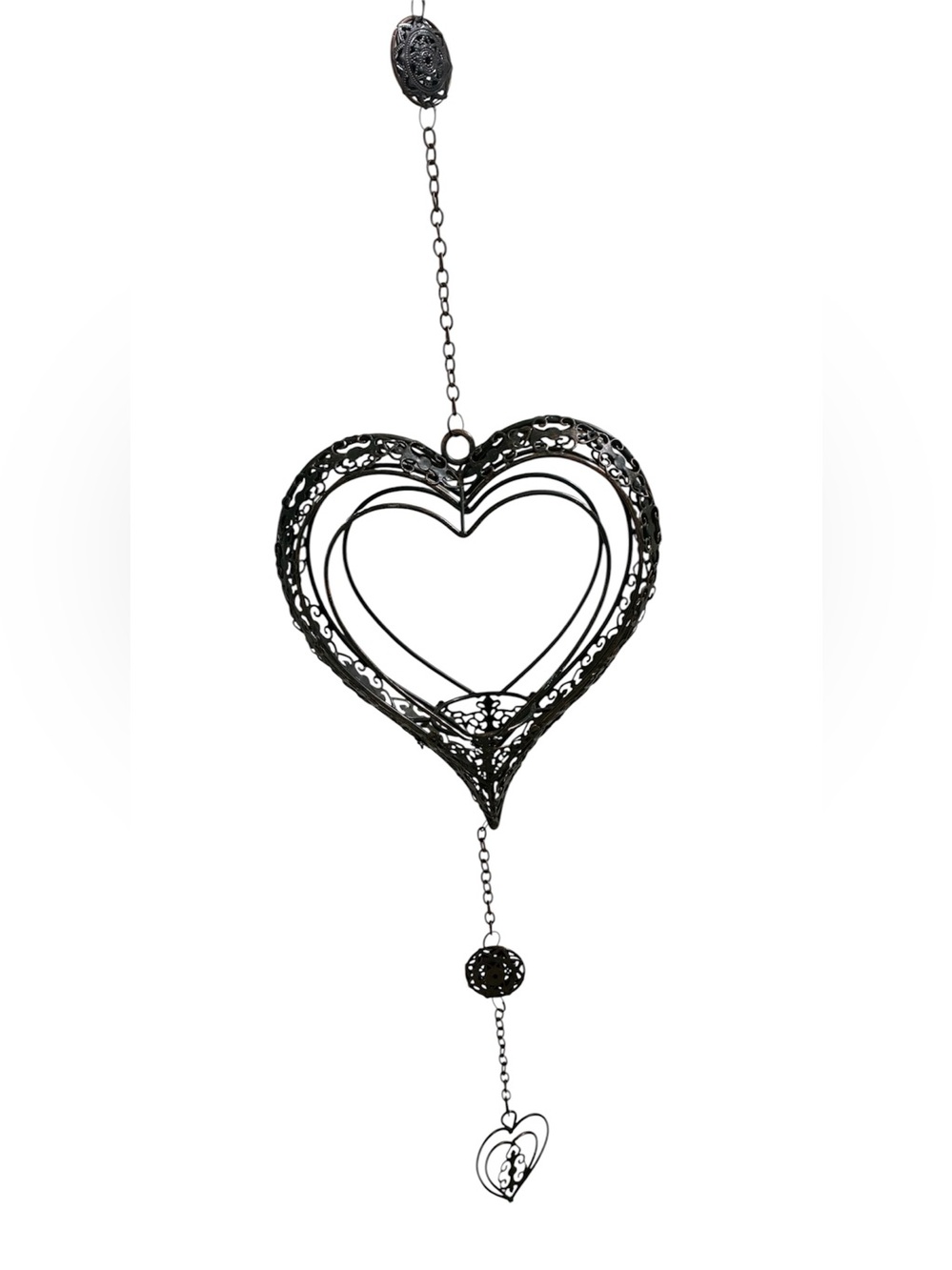 DECORATIVE METAL HANGING HEART ORNAMENT